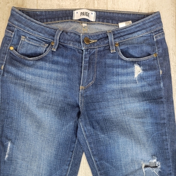 PAIGE Distressed Verdugo Ankle Jeans, Orleans Destructed medium wash size 27 - Picture 4 of 7